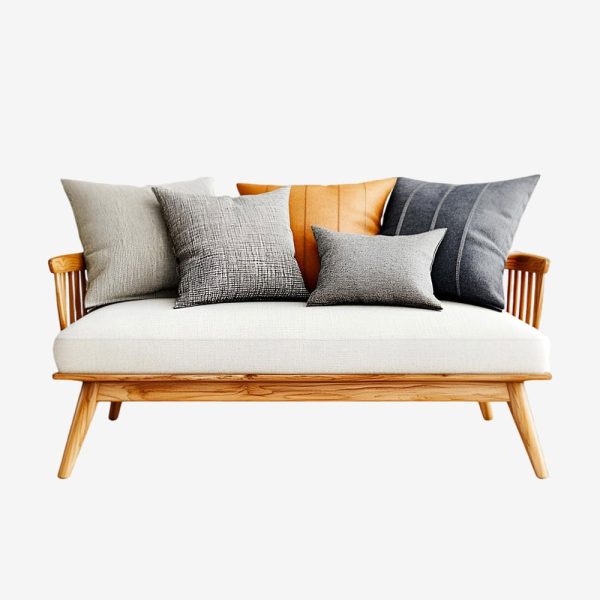 Cozy Wooden Sofa with Decorative Cushions