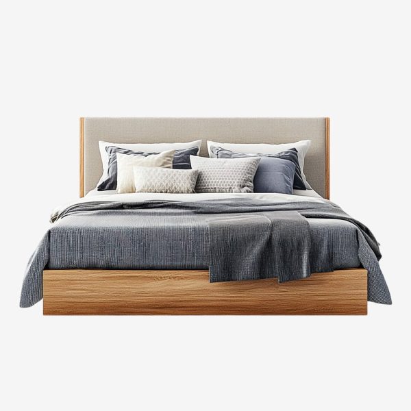 Stylish Wooden Bed with Cushions